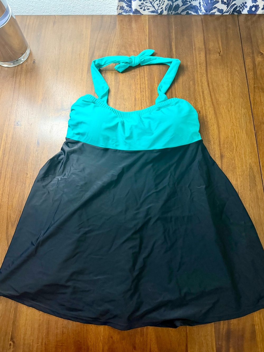 Women’s Two-Tone Halter Swimdress - Teal and Black